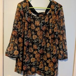 Sara Michelle Black and Brown Floral Blouse